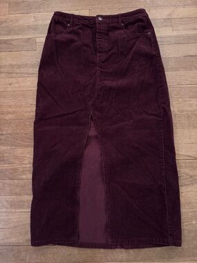 Twik Women's Burgundy Corduroy Front Slit Maxi Skirt - Size 10
 b92